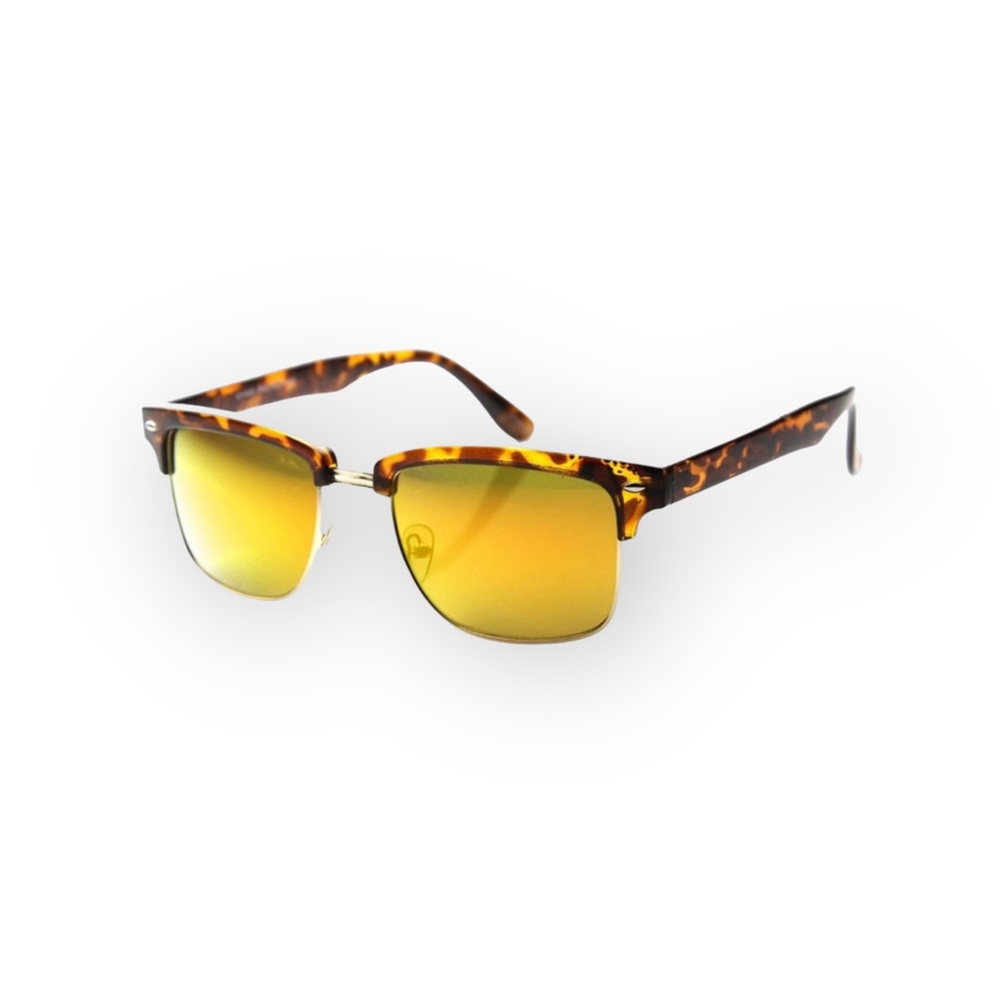 new ☀︎ ︎Half Frame Horn Rim Sunnies Sunglasses ☀︎︎Flash Fire Mirror Lens - Picture 3 of 14